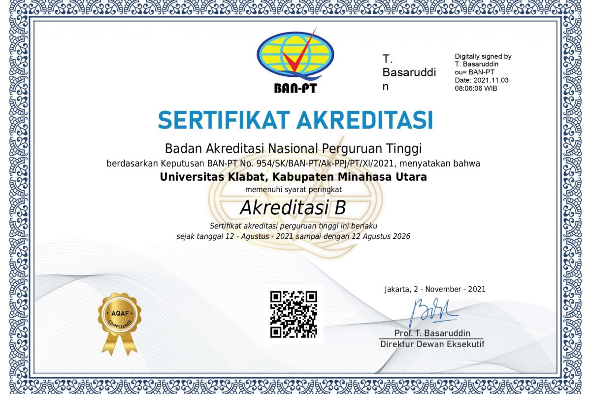 Sertifikat APT Universitas Klabat Sertifikat APT Universitas Klabat