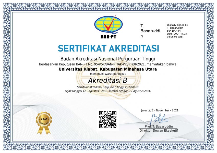 Sertifikat APT Universitas Klabat Sertifikat APT Universitas Klabat